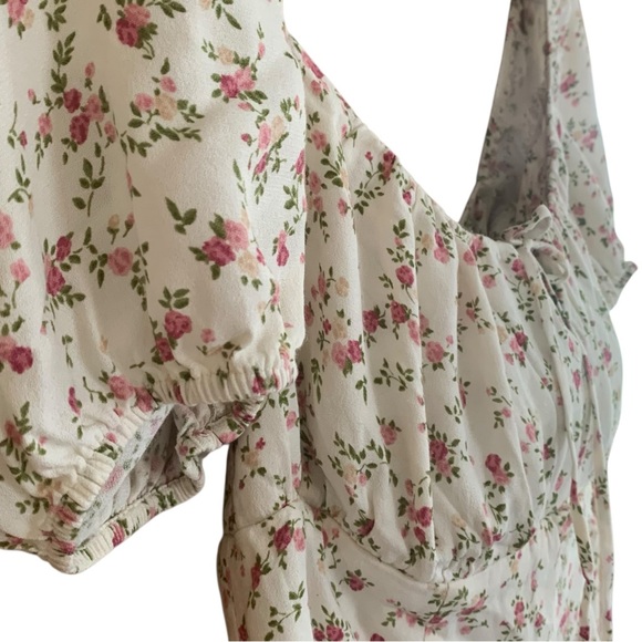 Reformation Ditzy Floral Milkmaid Puff Sleeve Mini Dress Size 12 Cottagecore - Picture 4 of 10